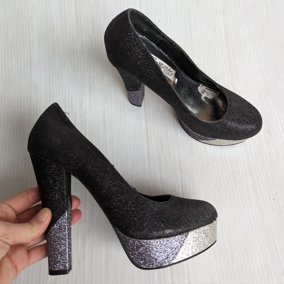 NAUGHTY MONKEY sparkle glitter platform pumps with chunky heels size 7.5 - Picture 10 of 12